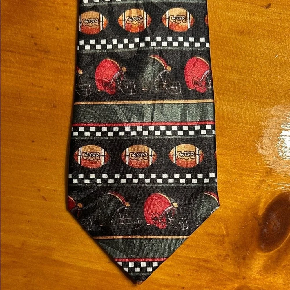 Steven Harris Football Helmet Novelty Tie Red Black Green Checkered Handmade 90s